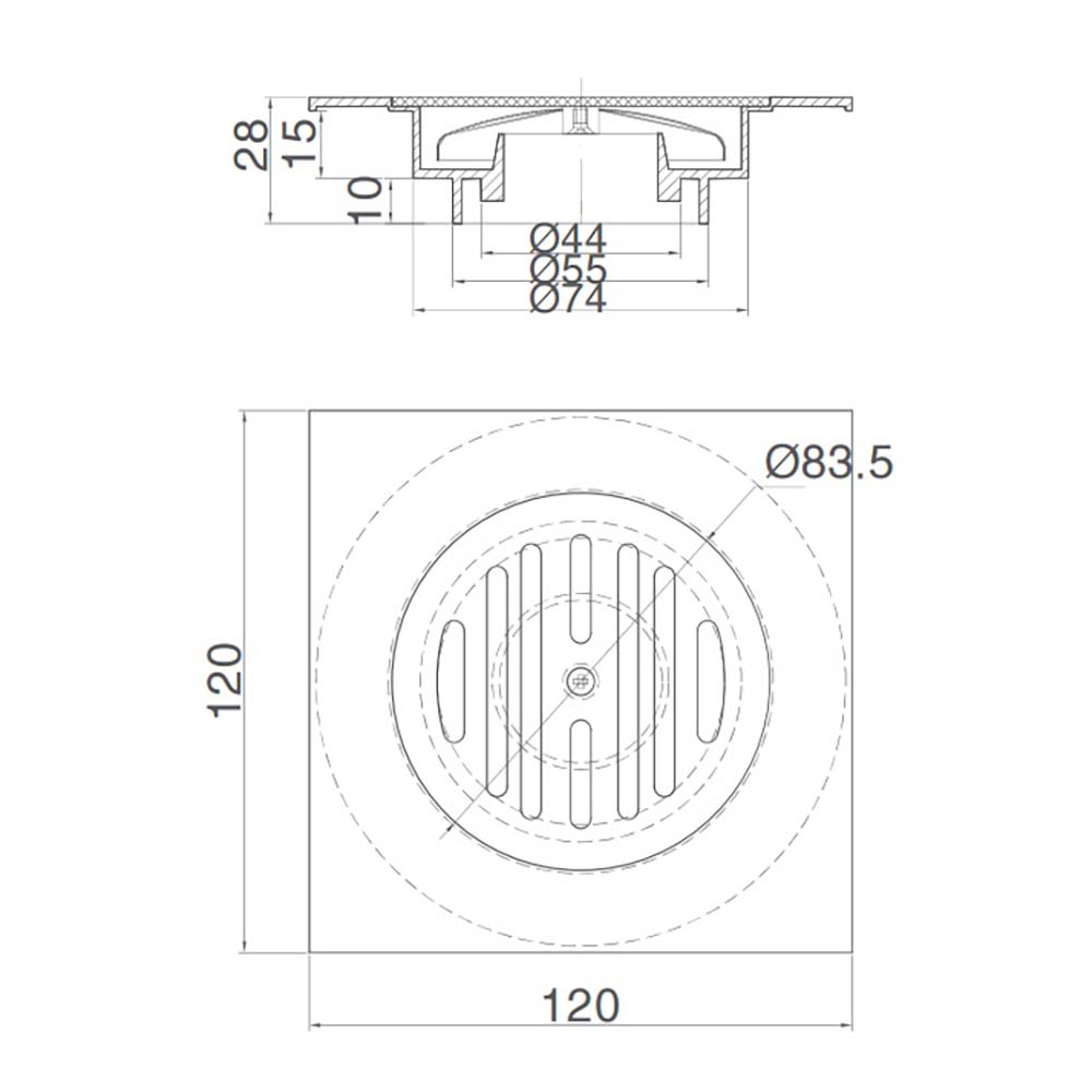 Bản vẽ kĩ thuật Phễu thoát sàn INAX PBFV-110 Vuông 110x110mm