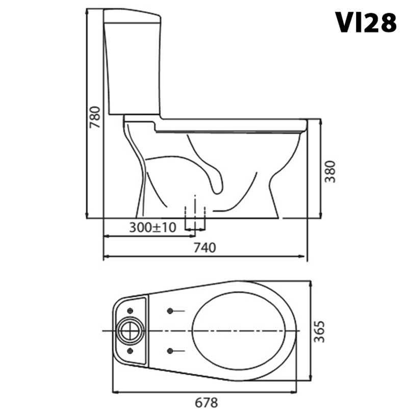 Bản vẽ kĩ thuật Bồn cầu 2 khối VIGLACERA VI28 nắp thường