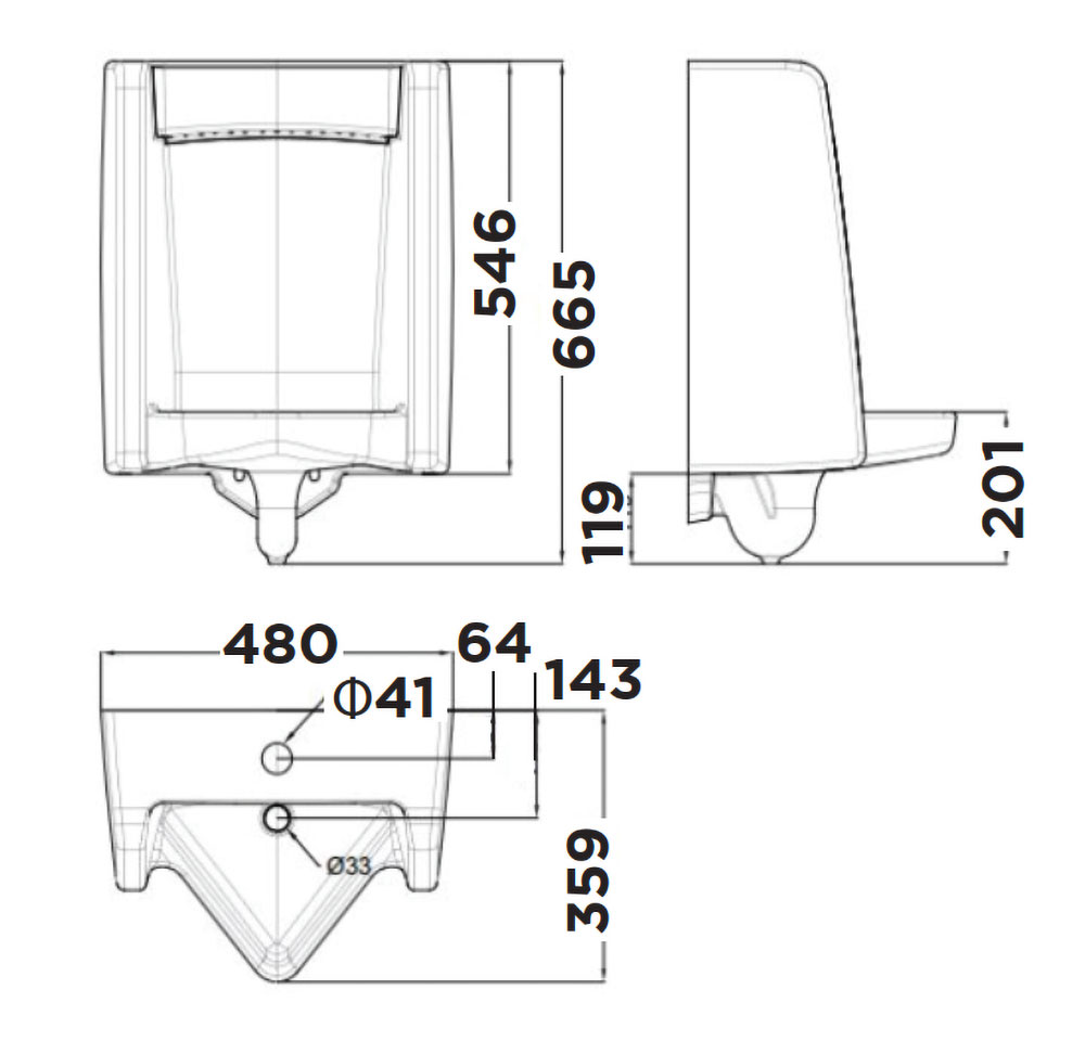 Bản vẽ kĩ thuật Bồn tiểu nam American Standard WP-6591 INSBROOK treo tường