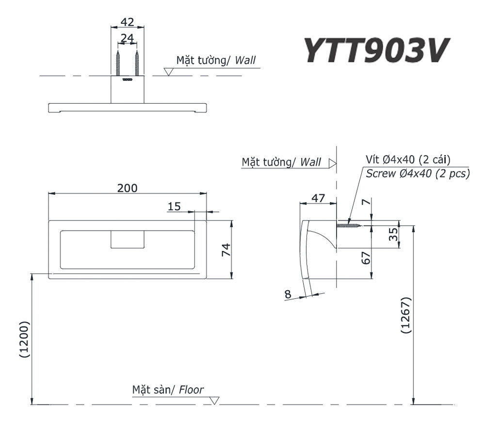 Bản vẽ kĩ thuật Vòng treo khăn TOTO YTT903V