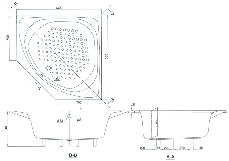 Bản vẽ kĩ thuật Bồn tắm TOTO PAY1300PE DB505R-2B xây góc 1.3M