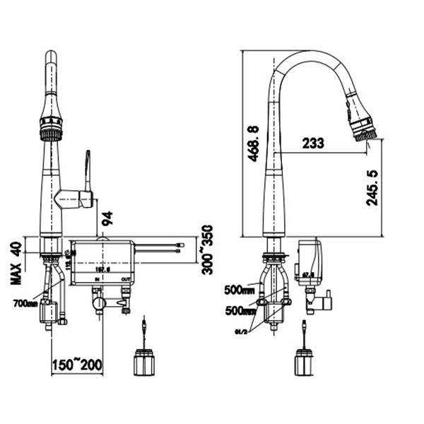 Bản vẽ kỹ thuật Vòi rửa bát American Standard WF-5644 cảm ứng rút dây