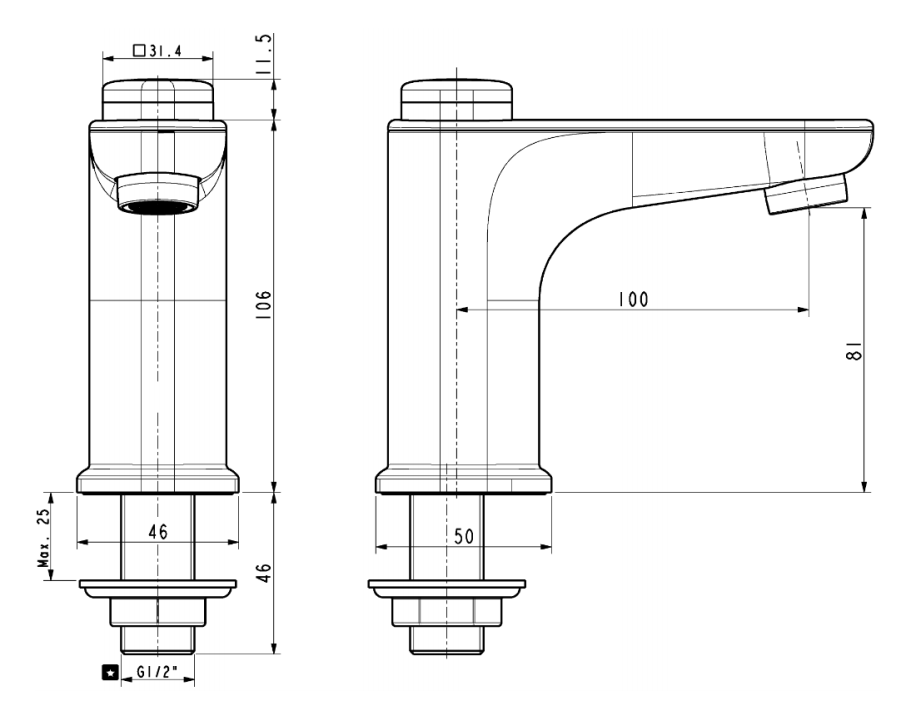 Bản vẽ kỹ thuật Vòi lavabo American Standard WF-T823B dòng Easyflo lạnh