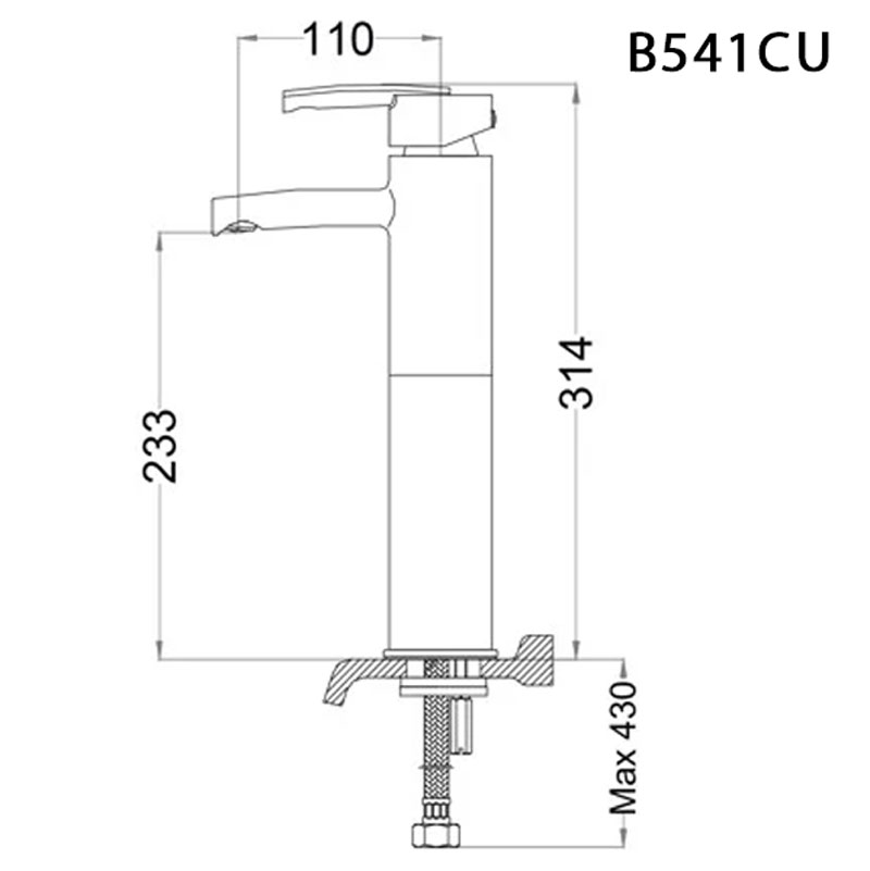 Bản vẽ kỹ thuật Vòi lavabo CAESAR B541CU cổ cao nóng lạnh