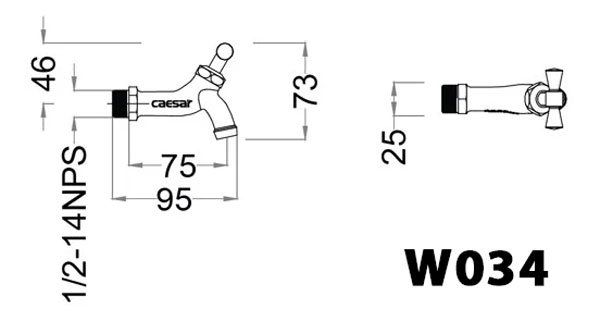 Bản vẽ kỹ thuật Vòi nước gắn tường CAESAR W034 gắn tường (Ø21)