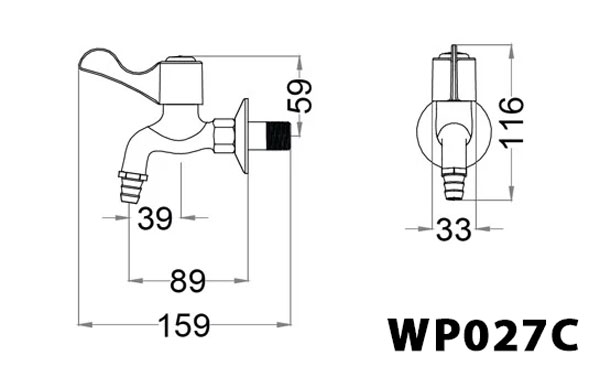 Bản vẽ kỹ thuật Vòi nước gắn tường CAESAR WP027C gắn tường