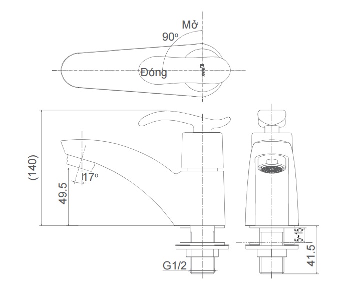 Bản vẽ kỹ thuật Vòi lavabo INAX LFV-11AP lạnh 1 lỗ
