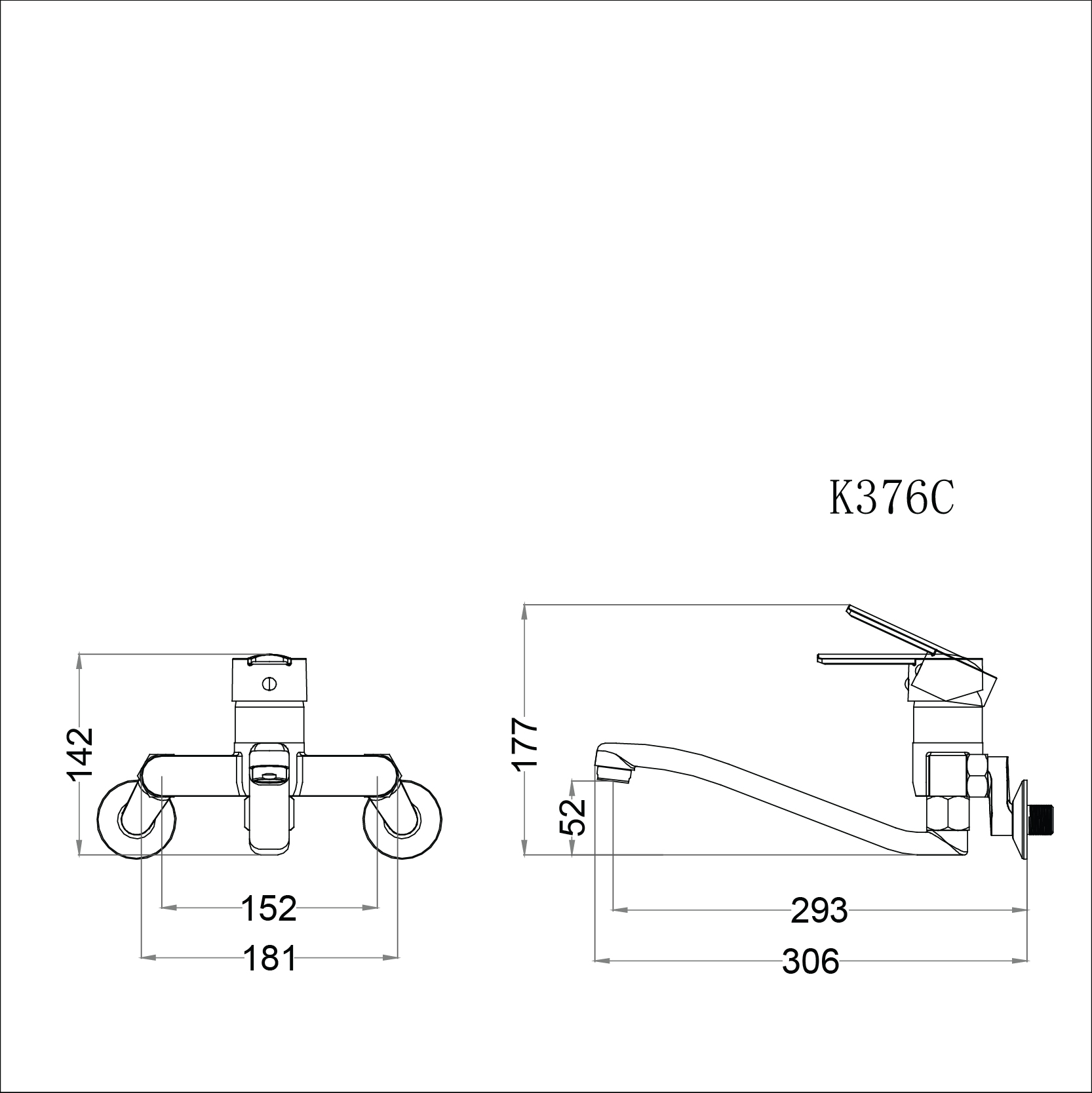 Bản vẽ kỹ thuật Vòi rửa bát CAESAR K376C nước lạnh