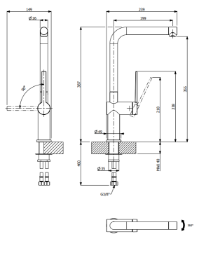Bản vẽ kỹ thuật Vòi rửa bát REGINOX FUSTO A FURST HMHF400552CR nóng lạnh