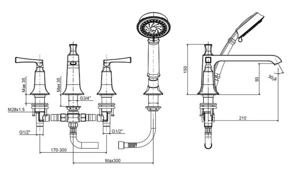 Bản-vẽ-kỹ-thuật-Vòi-sen-bồn-tắm-American-Standard-WF-1600-Kastello-4-lỗ-gắn-bồn
