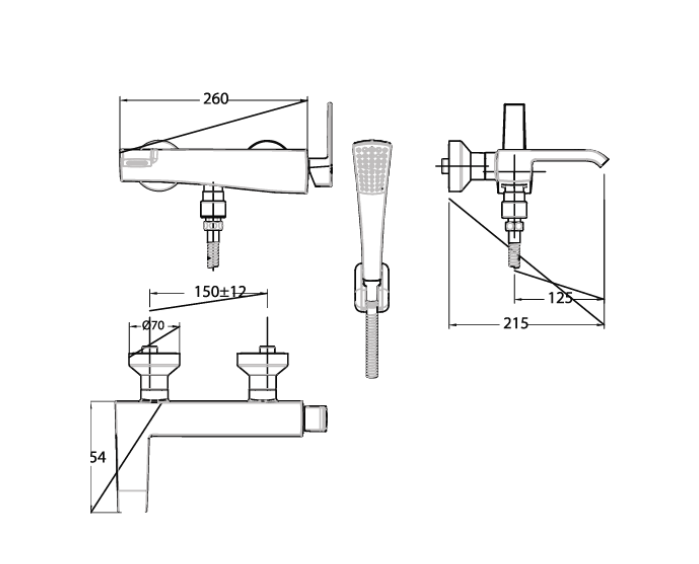 Bản vẽ kỹ thuật Vòi sen tắm American Standard WF-0611 dòng Nobile