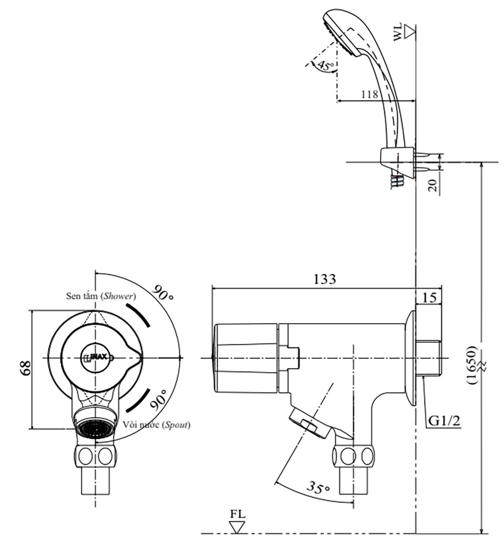 Bản-vẽ-kỹ-thuật Vòi-sen-tắm INAX-BFV-10-2C lạnh