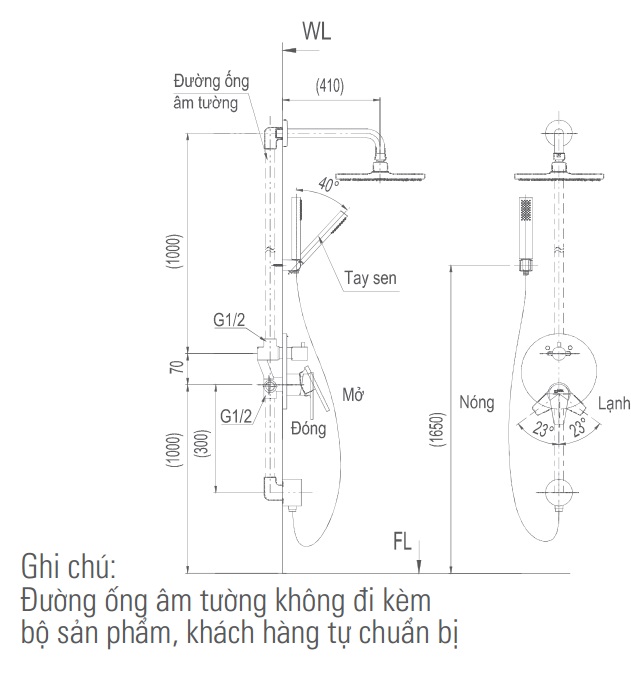 Bản vẽ kỹ thuật Vòi sen âm tường INAX BFV-71SEW nóng lạnh