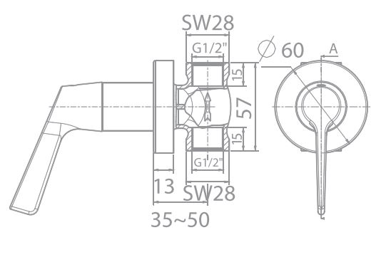 Bản vẽ kỹ thuật Vòi sen tắm American Standard WF-T605 dòng Winston âm tường lạnh