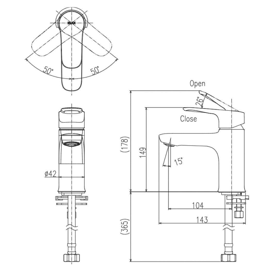 Bản vẽ kỹ thuật Vòi lavabo INAX LFV-22S nước lạnh