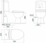 Bồn cầu 2 khối VIGLACERA VI107 nắp êm V116 - Ảnh 2