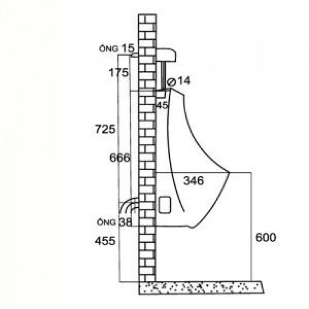 VIGLACERA T1 - Bồn tiểu nam treo tường 1 Bản vẽ kĩ thuật Bồn tiểu nam VIGLACERA T1 treo tường