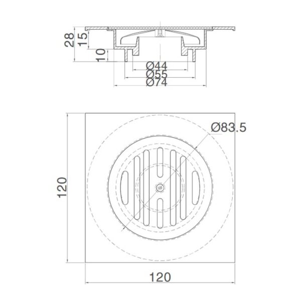 Bản vẽ kĩ thuật Ga thoát sàn INAX PBFV 110 Vuông 110x110mm