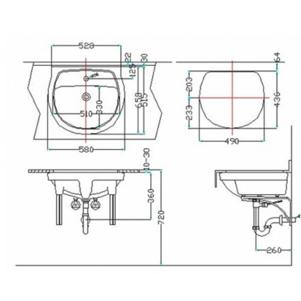 Bản vẽ kĩ thuật chậu lavabo INAX AL-2094V âm bàn