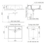 Bản vẽ kĩ thuật chậu lavabo VIGLACERA V42M đặt bàn