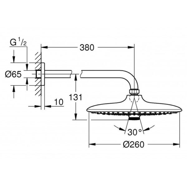 Bản vẽ kích thước Bát sen âm tường Grohe Euphoria 260 26458000