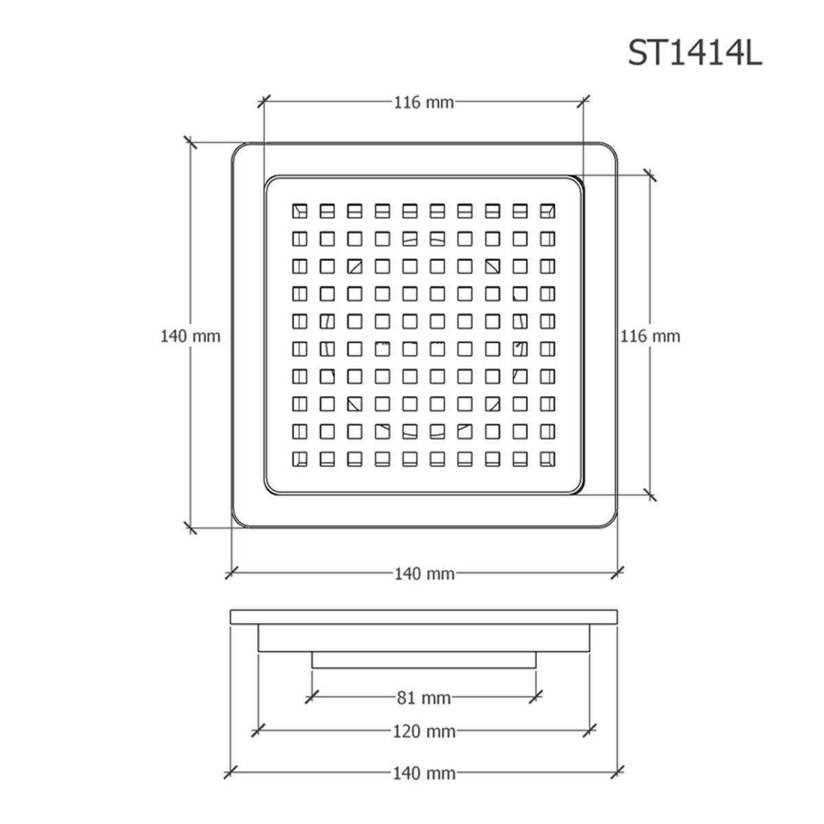Phễu thoát sàn CAESAR ST1414L 140x140 phi 90 - Ảnh 2