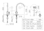 Bản vẽ kỹ thuật Vòi rửa bát VIGLACERA VG707 nước lạnh