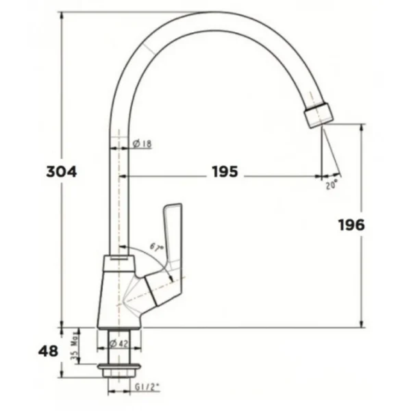 Bản vẽ kỹ thuật Vòi rửa bát American Standard WF-T606 nước lạnh