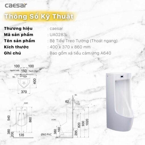 thong so ky thuat Bon tieu nam CAESAR UA0283 cam ung treo tuong