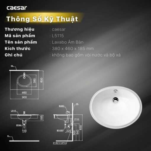 thong so ky thuat Chau lavabo am ban CAESAR L5115
