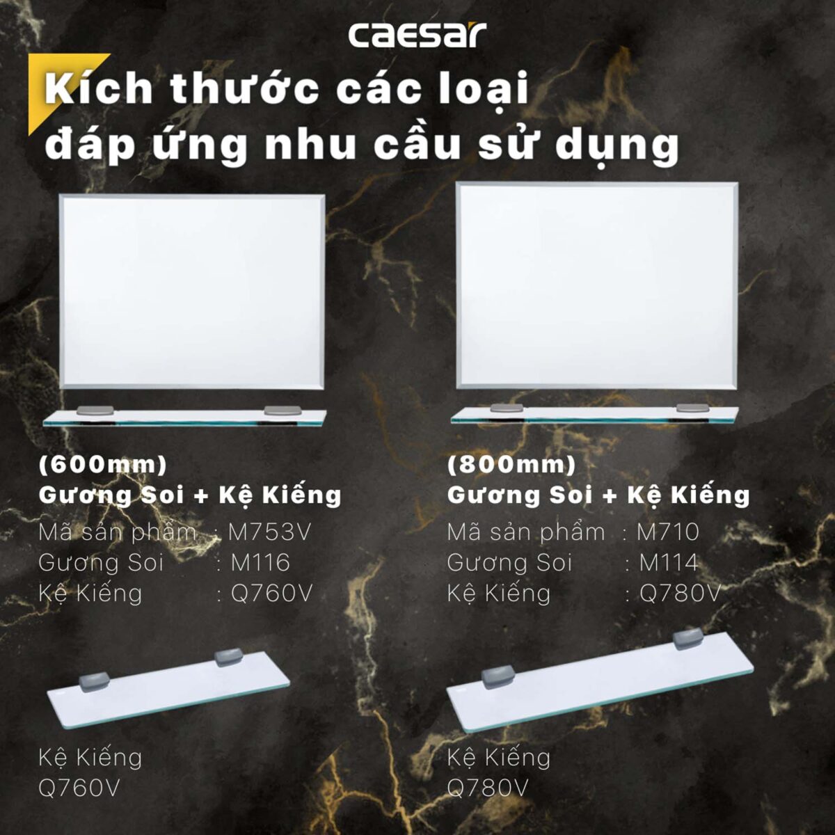 Gương nhà tắm Caesar M753V kèm kệ kính - Ảnh 2