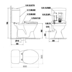 Bản vẽ kĩ thuật Bồn cầu 2 khối VIGLACERA VI28 nắp thường