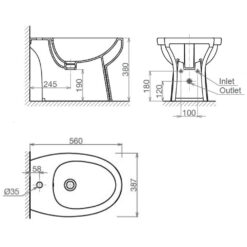 Bản vẽ kĩ thuật Bồn tiểu nữ VIGLACERA VB5 đặt sàn