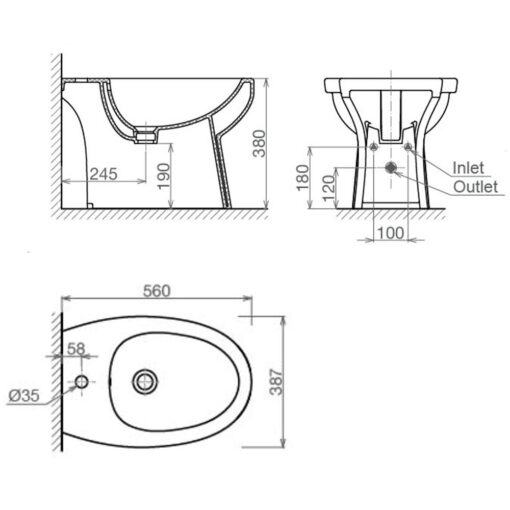 Bản vẽ kĩ thuật Bồn tiểu nữ VIGLACERA VB5 đặt sàn