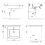 Bản vẽ kĩ thuật chậu lavabo VIGLACERA V24 đặt bàn