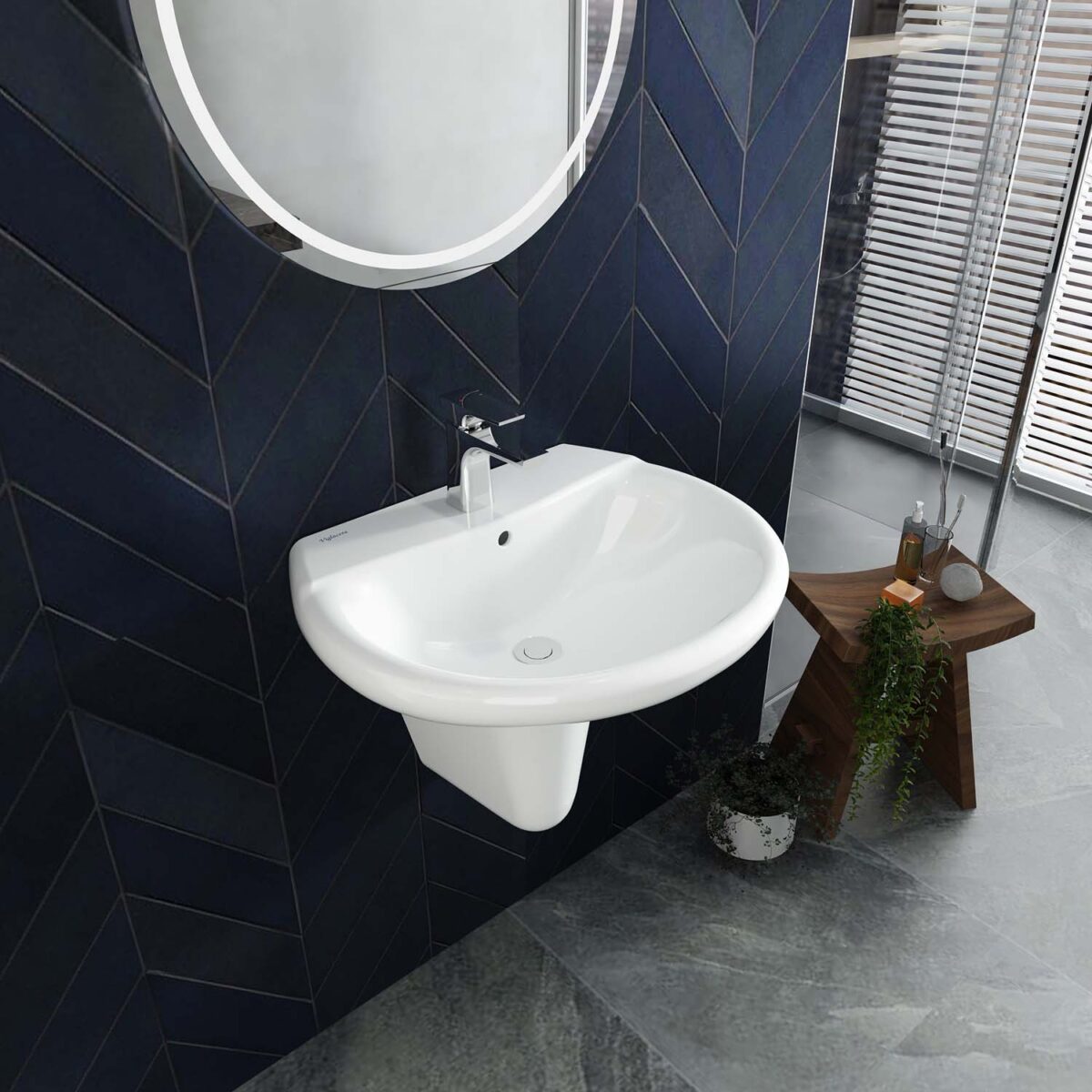 Chậu lavabo treo tường VIGLACERA VI5 kèm chân lửng - Ảnh 3