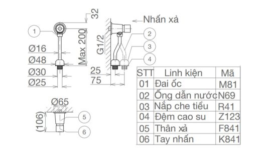 Bản vẽ kĩ thuật Van xả tiểu nam VIGLACERA VG841 VG841.1 (VGHX01) dạng nhấn (1)