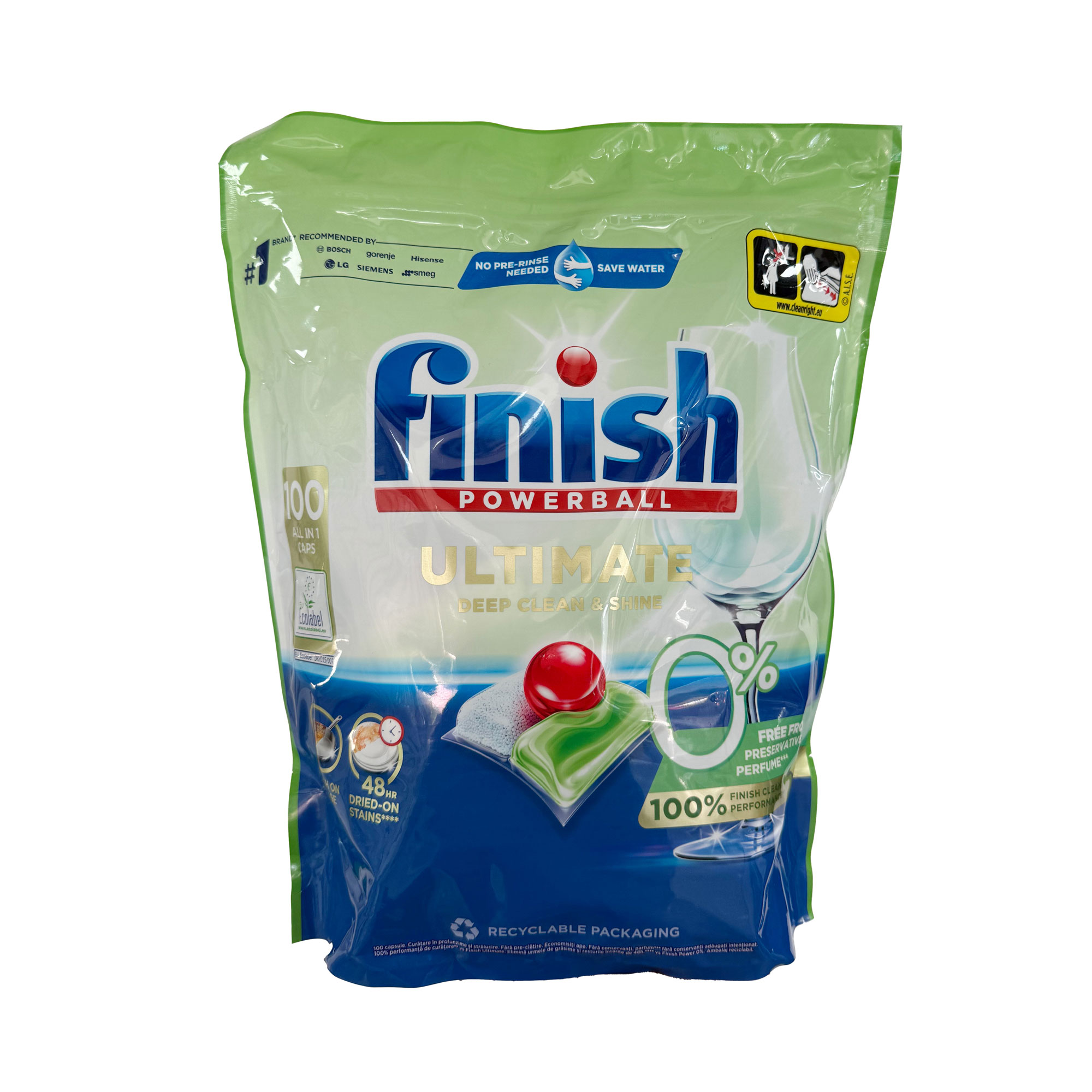 Viên rửa bát Finish Ultimate Eco 0% All in 1 túi 100 / 45 viên