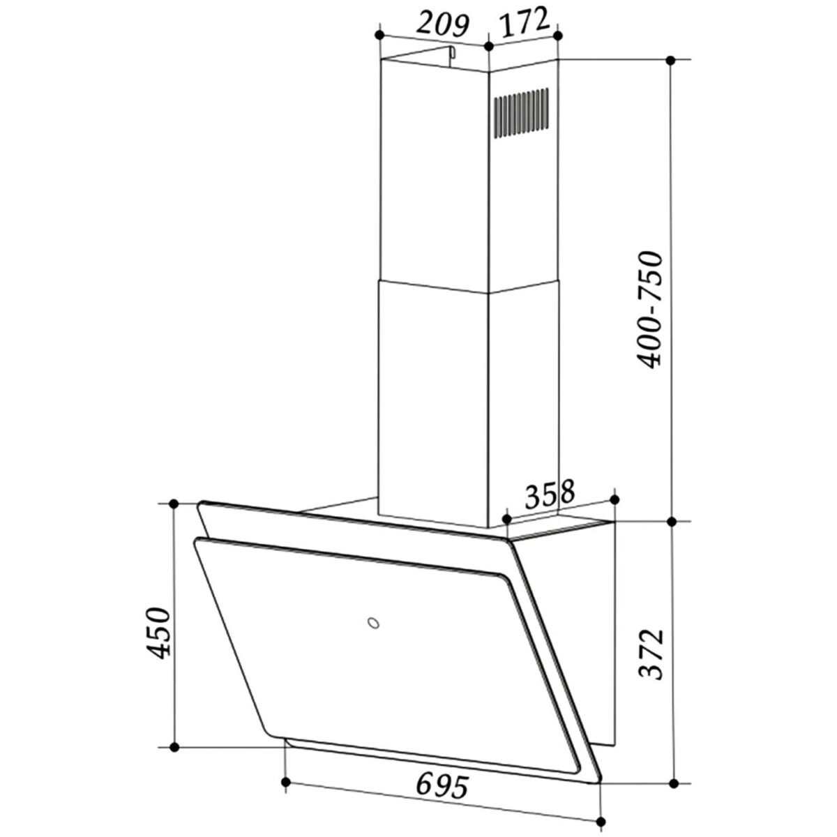Máy hút mùi FANDI FD-TH70 70cm kính vát - Ảnh 2