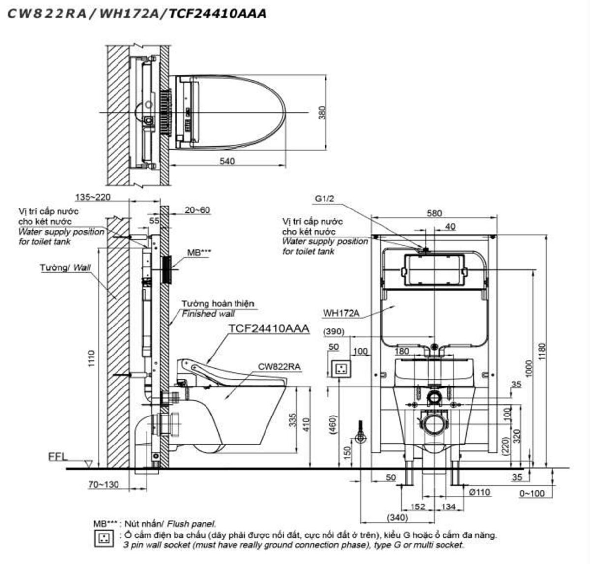 Bồn cầu thông minh TOTO CW822RA WH172A TCF24410AAA MB170P#SS nắp rửa điện tử - Ảnh 2