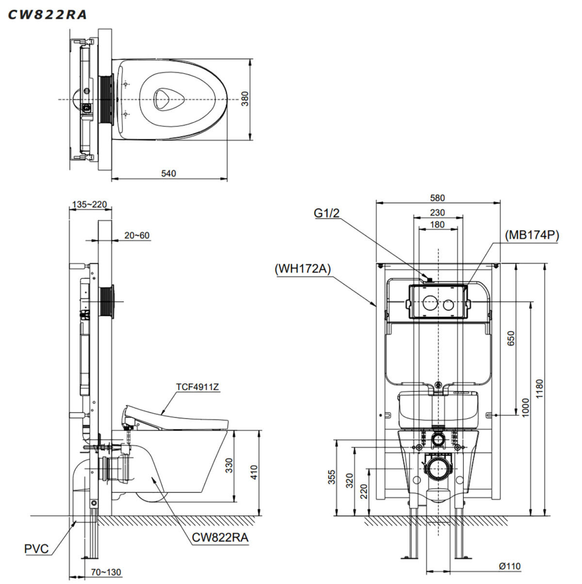 Bồn cầu thông minh TOTO CW822RA WH172A TCF4911Z MB170P#SS nắp rửa điện tử - Ảnh 2