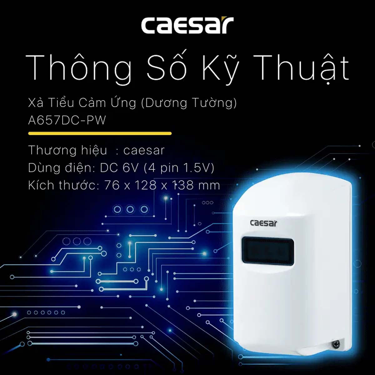 thong so ky thuat Van xa tieu CAESAR A657DC PW cam ung dung pin