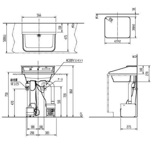 Bản vẽ kĩ thuật chậu lavabo INAX L-C11A3-AS đặt bàn