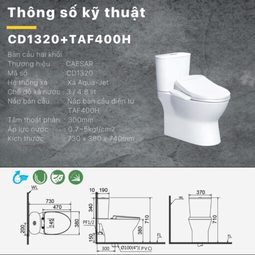 thong so ky thuat Bon cau thong minh CAESAR CD1320 TAF400H nap rua dien tu