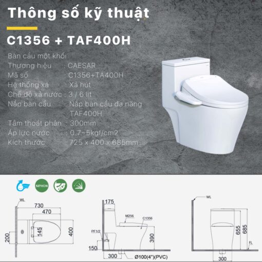 thong so ky thuat tinh nang bon cau 1 khoi caesar c1356