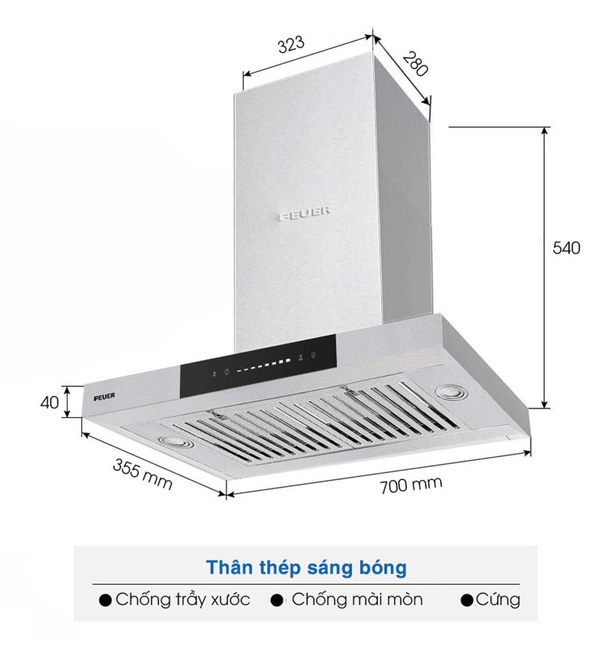 Máy hút mùi FEUER T567 70cm chữ T - Ảnh 3