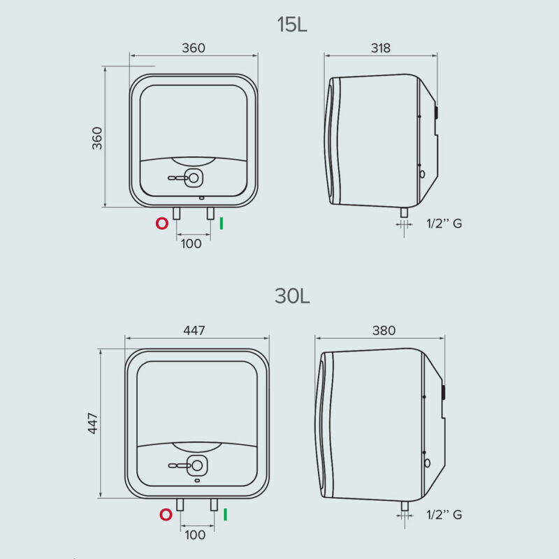 So sánh Bình nóng lạnh Ariston R & BLU: giống, khác gì nhau? 7 Bản vẽ kỹ thuật Bình nóng lạnh ARISTON ANDRIS2 AN2 15 30 R AG+ 15L 30L lít vuông gián tiếp 2.5FE 2500w