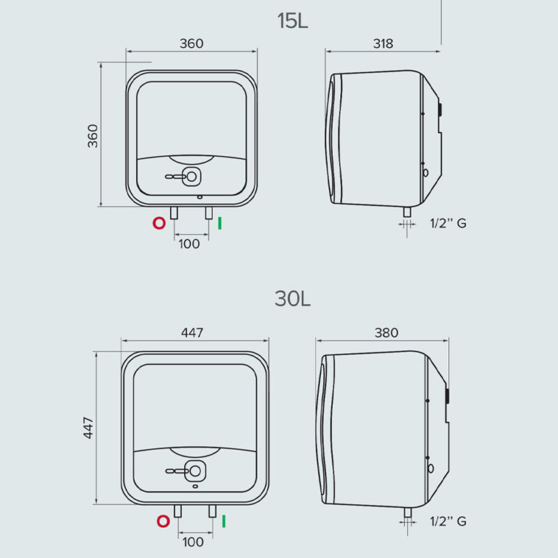 So sánh tất cả các dòng Bình nóng lạnh Ariston mới nhất 2025 37 Bản vẽ kỹ thuật Bình nóng lạnh ARISTON ANDRIS2 AN2 15 30 RS 15L 30L lít vuông gián tiếp 2.5FE 2500w