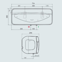 Bản vẽ kỹ thuật Bình nóng lạnh ARISTON VITALY 20 SLIM 20L lít ngang gián tiếp 2.5FE 2500W