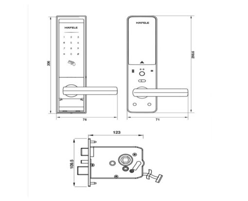 Bản vẽ kích thước Khóa điện tử HAFELE EL8000-TC 912.05.359 912.05.367